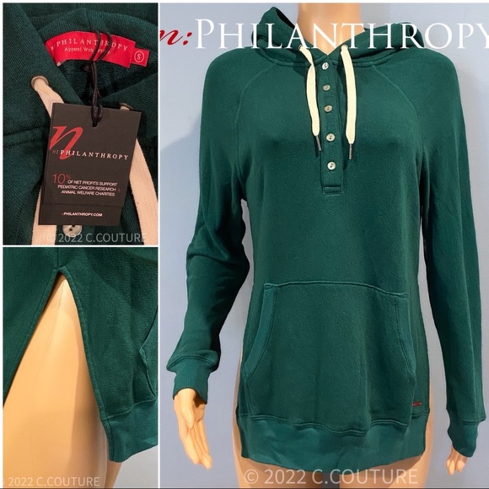 New n:Philanthropy sweatshirt high/low side slit small forest green